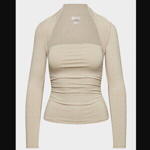 Aritzia Contour Flourish Square Neck Longsleeve Top Heather Oat Beige Size L $68